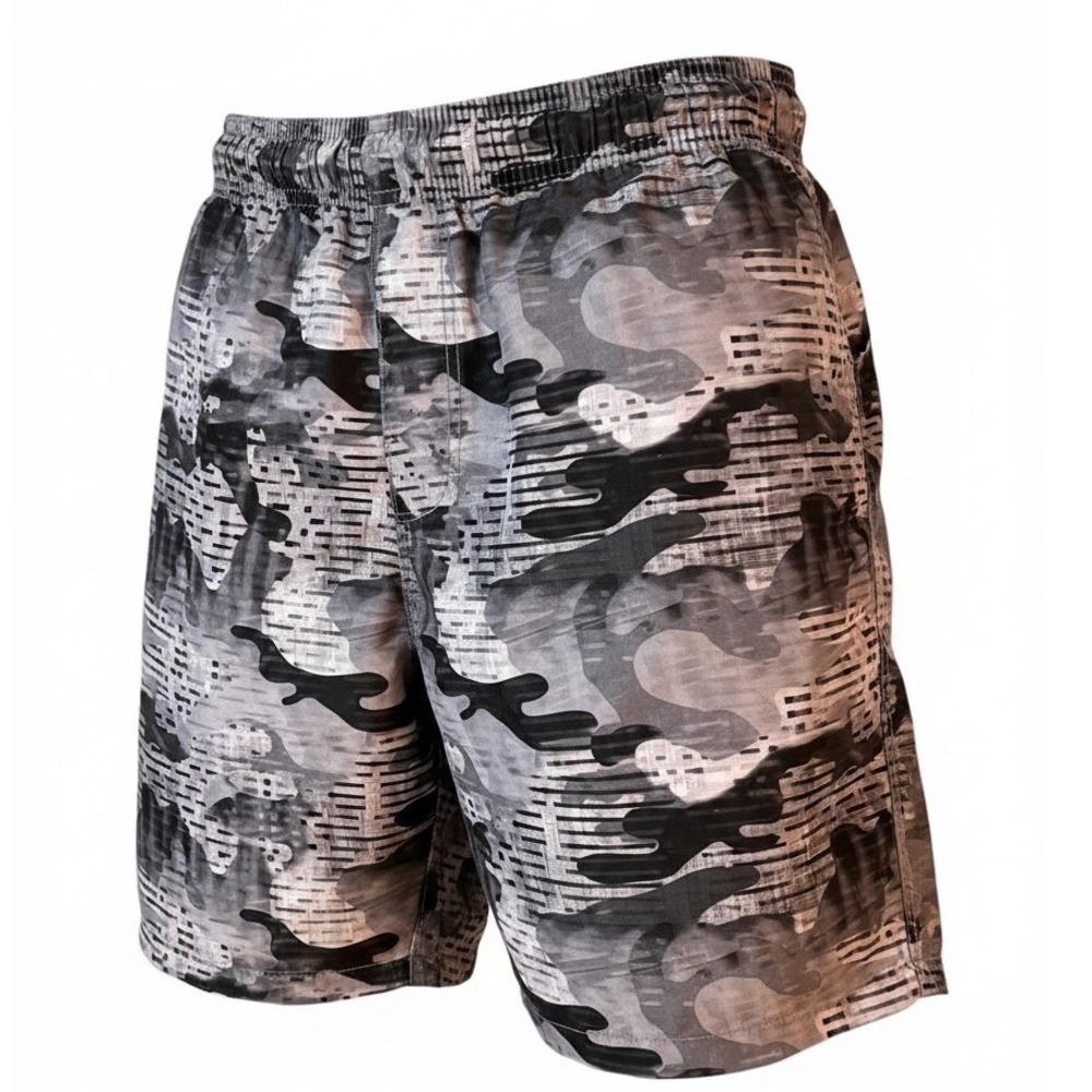Place Sport Boys XL 14 Camo Swim Trunks Gray Black Mesh Lined Drawstring